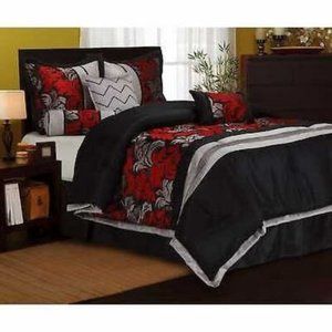 NANSHING Lincoln 7-Piece Comforter Set, Black, California King Bedding